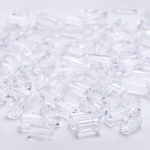98, 2x4mm Vibrant Faceted Glass Rectangle Spacer Beads | Clear White | New